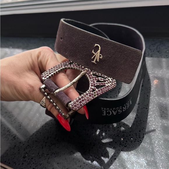 Versace , purple ,suede /leather Swarovski crystals belt.